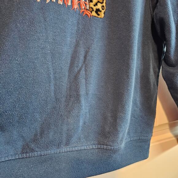 Vintage Cat Sweatshirt Women Large Petite Blue Cottage 90s Granny Retro Kitty - Picture 5 of 8